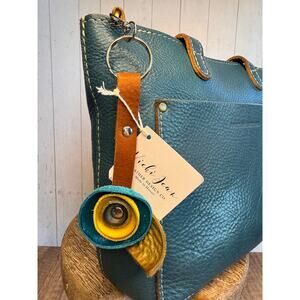 Genuine Leather Purse Charm Blue Light Green Green Keychain Bag Charm Accessory